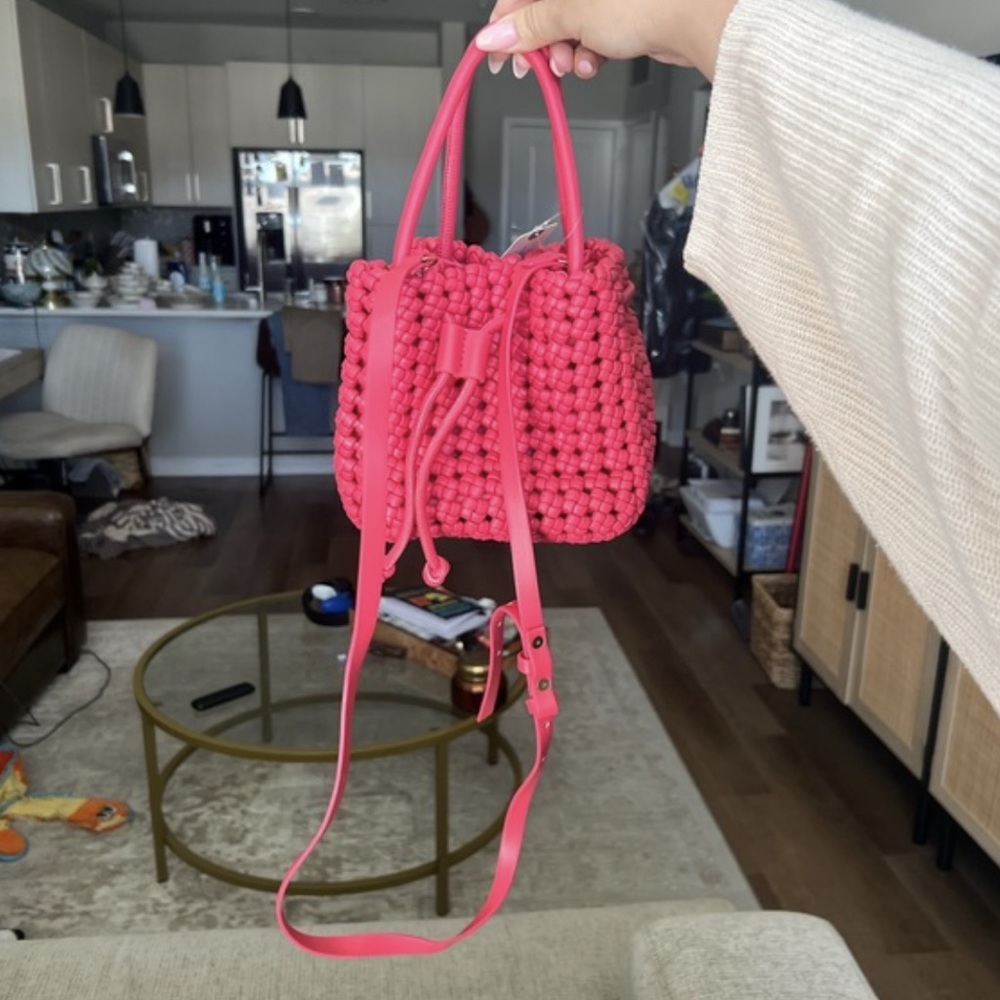 Handwoven Pink Women's Top-Handle Shoulder Bag